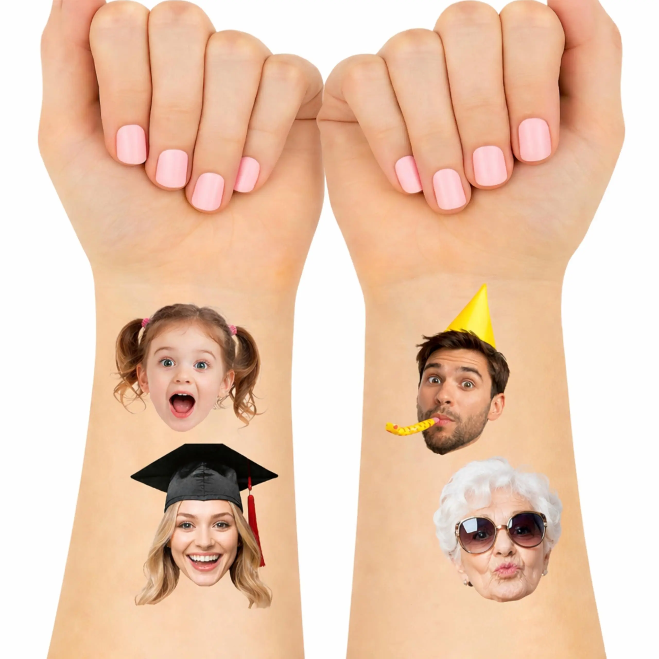 BARLEY ONE Personalized Face Temporary Tattoos - 15 Pack Personalized Photo Tattoos for Bachelorette Party, Weddings, Birthday,couple, Graduation - Waterproof Custom Body Art for Kids & Adults - Party Favors