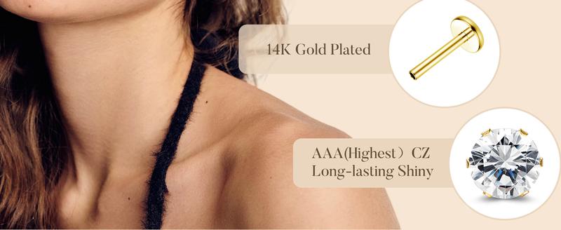 ORAZIO Small Flat Back Earrings Push in Studs for Women Men Hypoallergenic 14K Gold Plated Surgical Steel Threadless Hoop Cartilage Set for Multiple Piercings ORAZIO Small Flat Back Earrings Push in Studs for Women Men Hypoallergenic 14K Gold Plated Surgical Steel Threadless Hoop Cartilage Set for Multiple Piercings