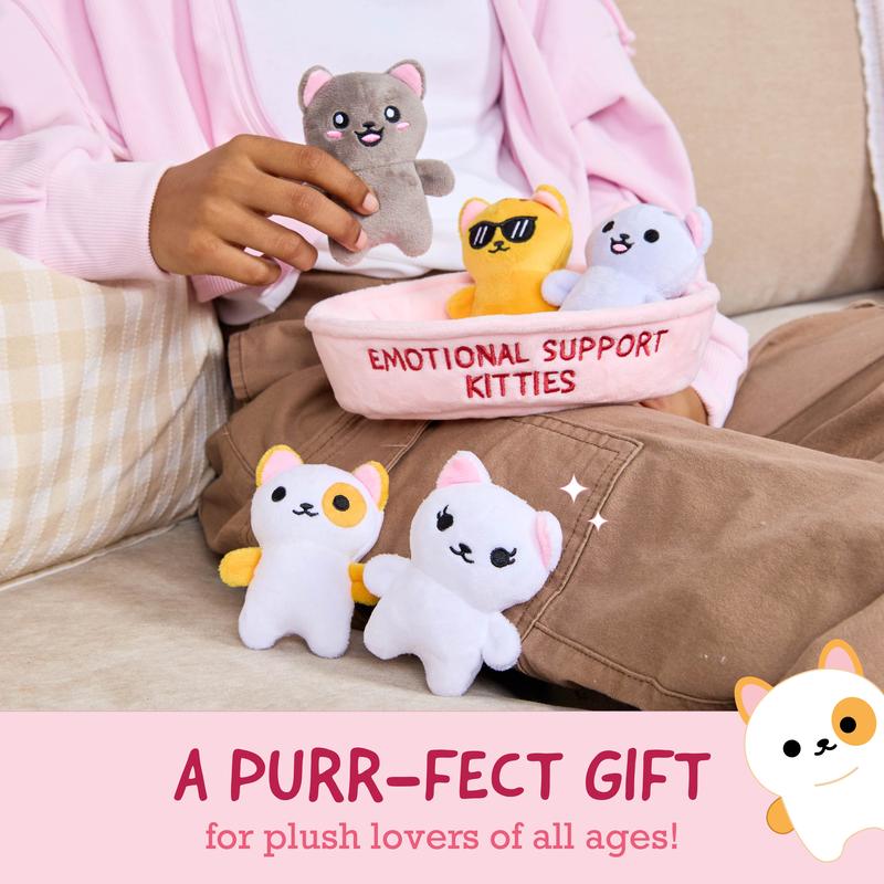 Emotional Support Kitties by Relatable – Valentine Plush Stuffed Animals, Cute Valentines Day Gift, Includes 5 Plushies with Basket