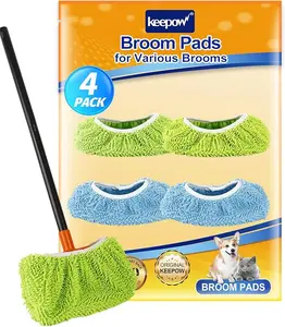 KEEPOW Chenille Broom Covers for Home Cleaning, 2 Pack Reusable Broom Pads for Dusting Floors & Baseboards, Soft Slip-On Bottom Cleaning Cloths Compatible with Most Brooms Under 11×5.9 in