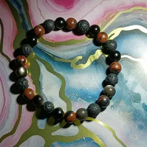 BellaMariaJewelryCompany Grounded Reflection Bracelet with Silver Mahogany Obsidian & Black Lava Stone Unique Design for Distinctive Jewelry