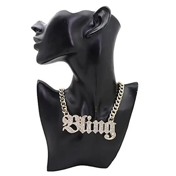 Women Celebrity Fashion Necklace Metal Chains Big BLING Charm Phrase Pendant Celeb Jewelry Gold Color