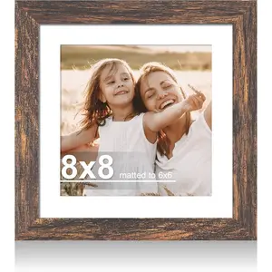 8x8 Picture Frame with Glass, Display Pictures 6x6 with Mat or 8 x 8 without Mat - Wall and Tabletop, 8 by 8 Photo Wooden Frames (Rustic Brown, 1 Pack)