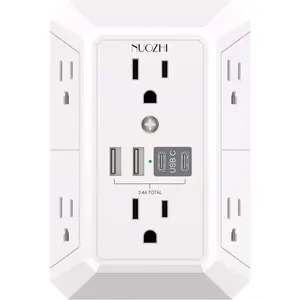 Outlet Extender Surge Protector - NUOZHI 6 Outlet Splitter with 4 USB Ports(2 USB-C), Multi Plug Wall Outlet 1680J Power Strip for Home Office Dorm Room Essentials, ETL, White