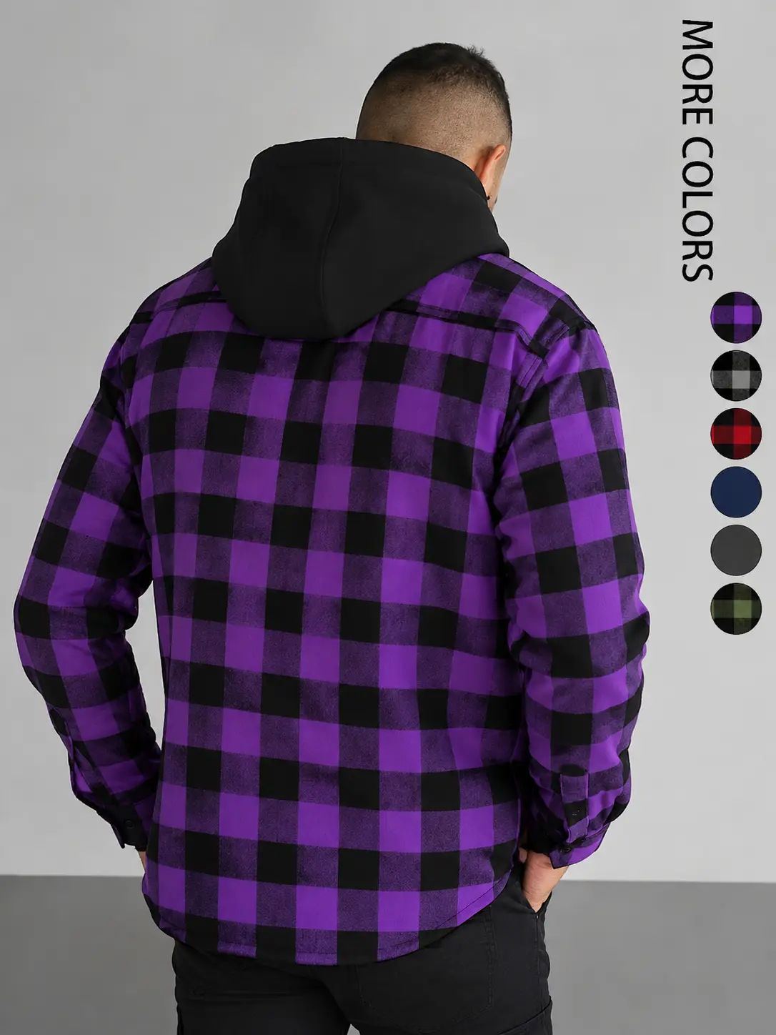 ZITY Men's Lightweight Checked Flannel Fabric Hoodie - Casual Long-Sleeve Button-Down Top for Everyday Wear, Menswear Sweatshirts