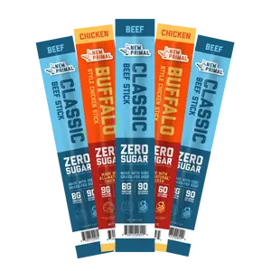 New Primal Game Time Zero Sugar Meat Stick Sampler - Sugar, Keto, and Gluten Free Low Carb High Protein Jerky Meat Stick Snacks for Adults (5 ct)