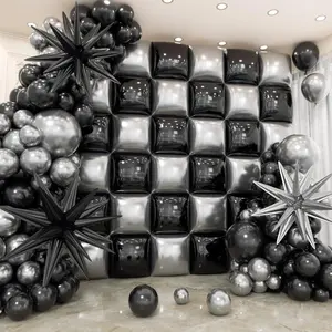 36 count Black and  Square Foil Balloons Wall Backdrop with 147 count Balloon Garland Arch Kit, Double Sided Balloons for Birthday Anniversary  Year Graduation Prom Party Decorations