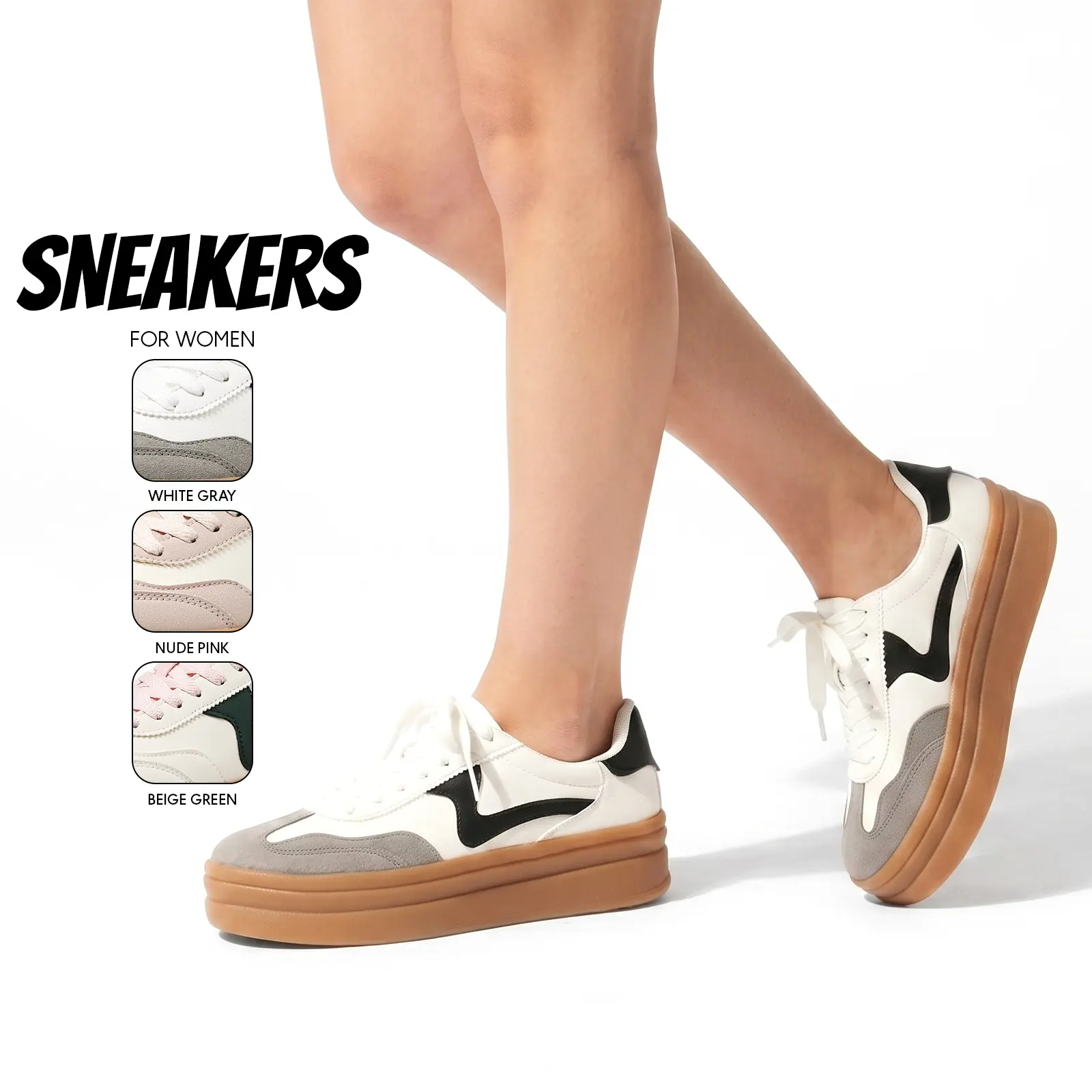 Sneakers For Womens  Round Toe Lace Up Shoes Chunky Sole Casual Walking Shoes Retro Fashion Low Top Sneakers Comfortable Everyday Work Travel Footwear