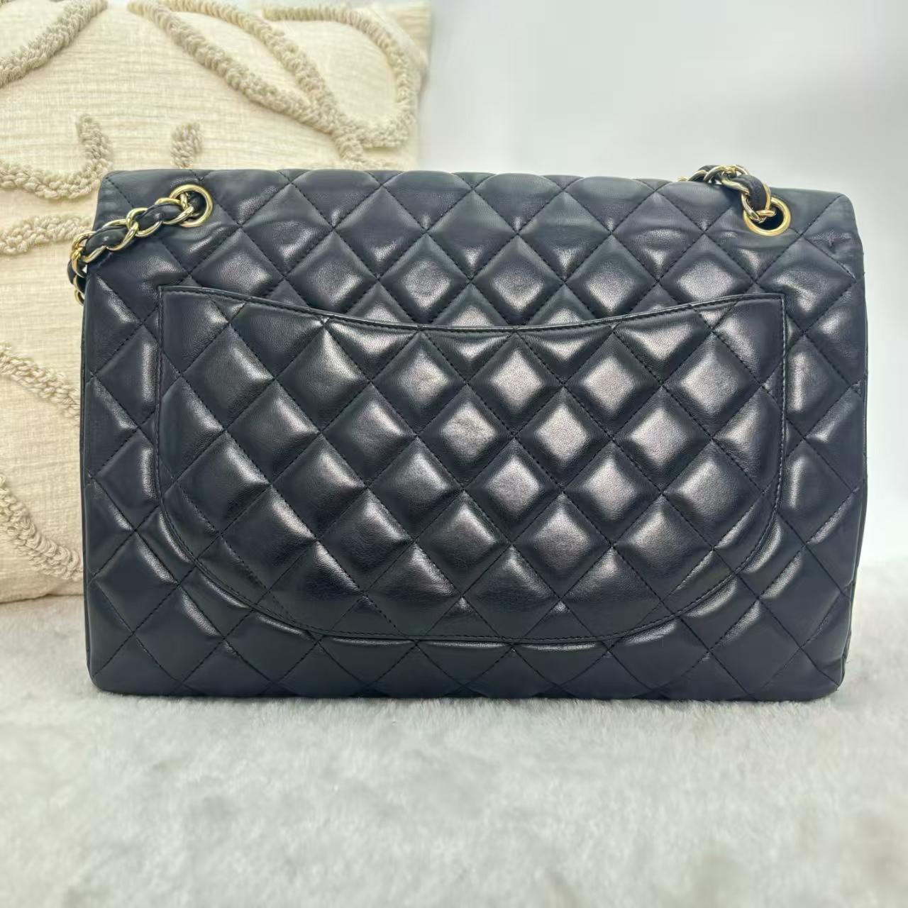 Pre-owned CHANEL Classic Flap | Black Lambskin Gold Hardware, Maxi Size|19373135