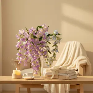 Hanging Lily of the Valley Artificial Flowers False Bellflower Cascading Arrangements for Wedding Ceiling Decor Mall Window Display Soft Hanging Florals Silk Blue Plants Ornaments