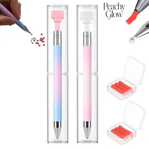 Automatic Refillable Wax Pen with 2 Refills - Automatic Refillable Applicator for Nail Art & Diamond Painting, Professional Gem Pickup Tool for DIY Crafts (Mix)