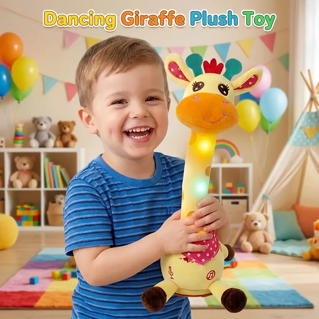 Dancing Talking Giraffe Toy for Baby Girl & Boy, Interactive Stuffed Animal Baby Toy Repeating What You Say, Glowing Musical Giraffe Gifts for Toddlers, Birthday Gift Groovy Animal Toy, Cute Baby Toys with 60 English Songs (Adjustable Volume)