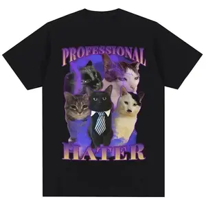 "Professional Hater" Cat Meme Men's Oversized T-Shirt | Y2K Aesthetic Angry Cat Pack Retro Bootleg Streetwear Funny Joke Tee
