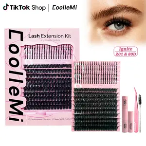 CoolleMi Ignite | 260-320PCS DIY Lash Clusters Kit | PowerVolume D-Curl 10-16mm Mixed | Feline & Kim K Wispy Extensions | Waterproof 72H Bond & Seal Full Set | #SummerVibes #GlobalPicks
