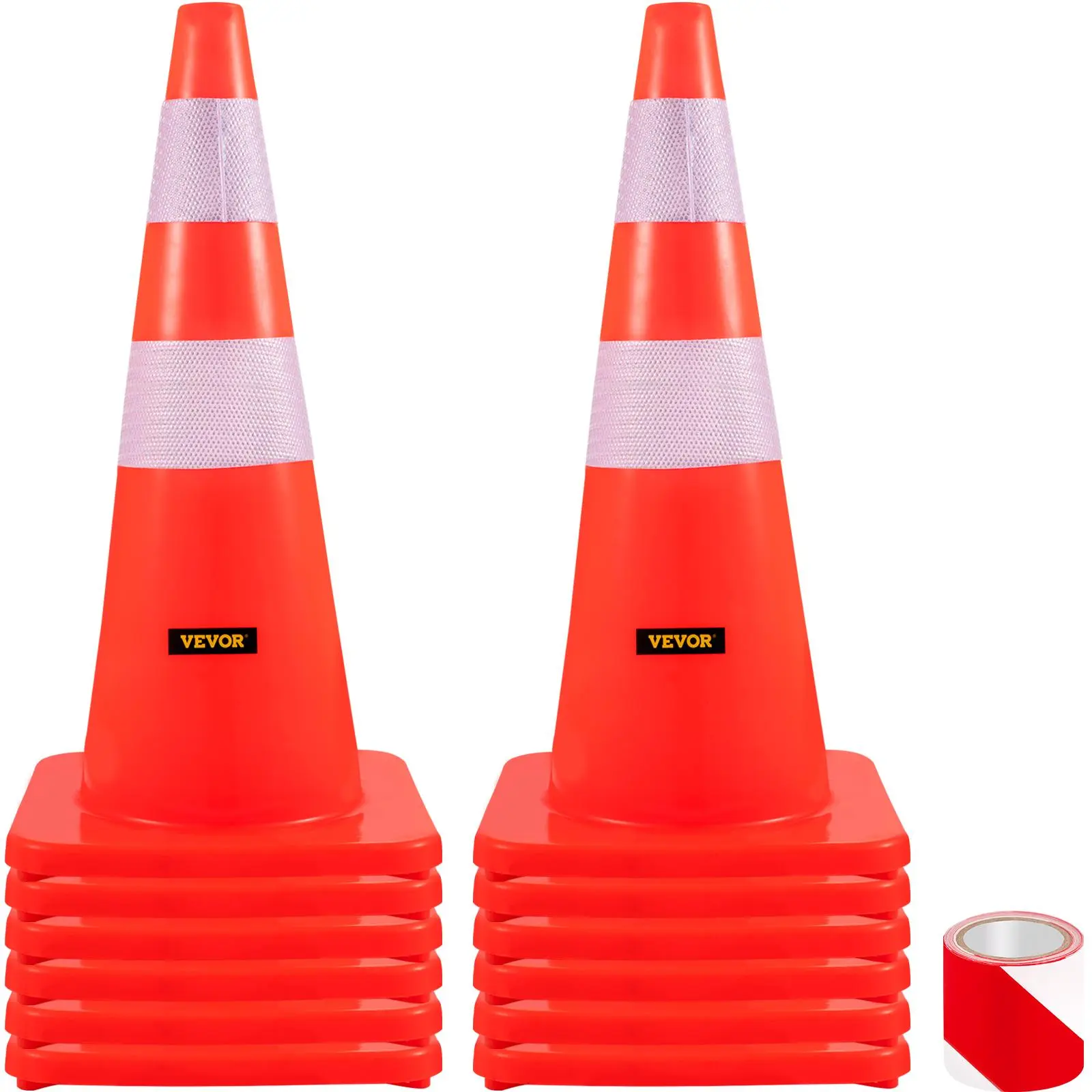 【Summerfinds】VEVOR Safety Cones, 28 in/73 cm Height, 12 PCS PVC Orange Traffic Cone with 2 Reflective Collars and Weighted Base, Used for Traffic Control, Driveway Road Parking and School Improvement