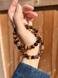 Tiger Eye & Smoky Quartz Double Wrap Bracelet 8–10mm Unisex Protection Style Gift for Him or Her Natural Beads Minimalist Design