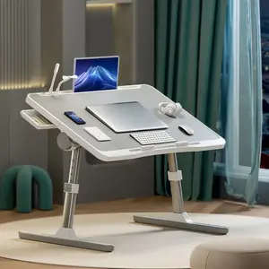 Adjustable Laptop Lap Desk Stand for Bed with USB/Light/Fan/Drawer Laptop Bed Desk Portable Laptop Table Desk for Couch/Sofa/Reading/Writing Bed Trays for Eating and Laptops Breakfast in Bed Tray Laptop Bed Tray Table Laptop Lap Tray