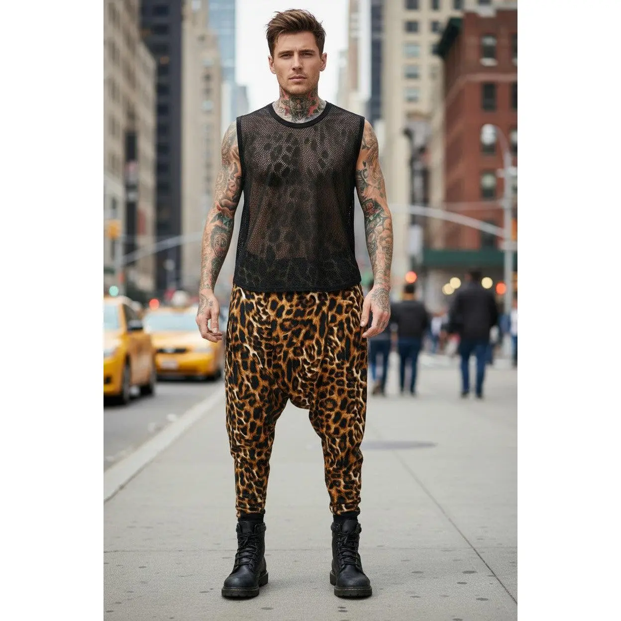 Dropped Crotch Jogger Pants | Cheetah Printed Harem Pants | Elastic Waist and Side Pockets