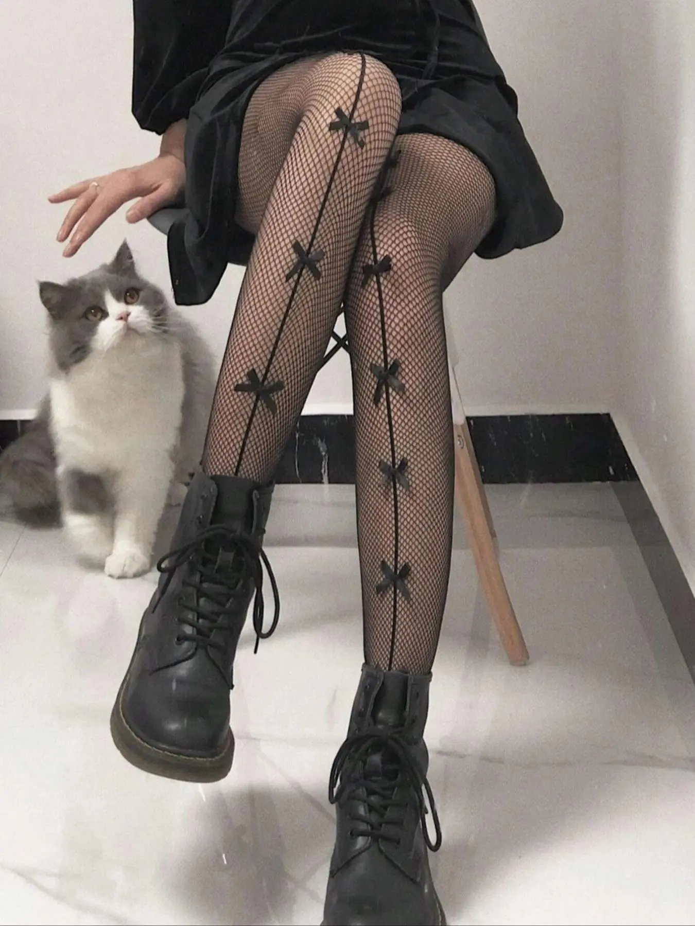 Women's Bow Decor High Stretch Hollow Out Tights, Fashion Casual Elegant Fishnet Tights For Daily Wear, Women's Tights For All Seasons, Elegance, Fit, Women Pantyhose, Clothes