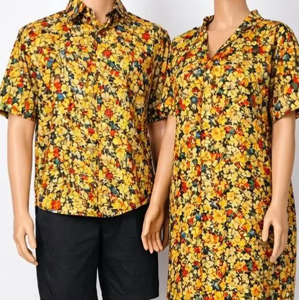 Couples Matching Sets - 100% Cotton Short Sleeves African Print Statement Dress for Women & Shirt for Men