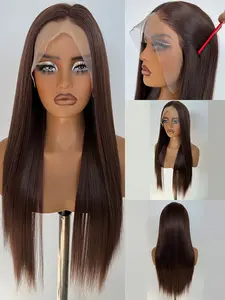 Dark Brown Wigs Straight Wig for Women Cosplay 13*4 Front Lace Synthetic Material Wigs