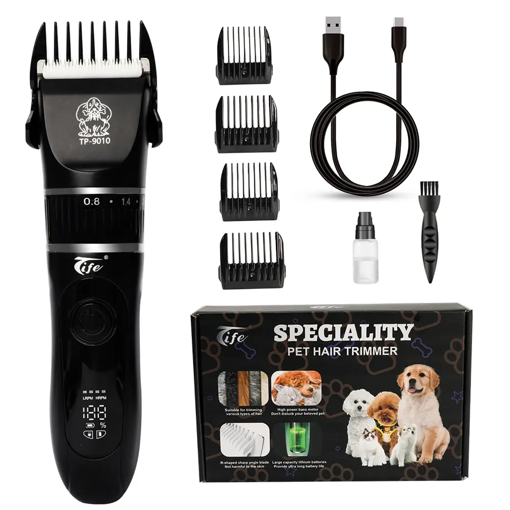 Tife Rechargeable Pet Grooming Clippers Kit - Wireless, Quiet, Low-Vibration, Waterproof, Stainless Steel Grooming Products with Shaving Accessories, Android Charging Cable for Thick-Haired Dogs