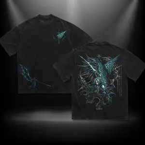 Sephiroth Final Fantasy VII Double Printed Oversize Hoodie Tshirt Acid Washed Tee TV Show Graphic Top Cotton Gift T-Shirt For Game Lover, Gift T-Shirt For Movie Anime Lover Men's Regular Fit Floral Print Tee streetwear
