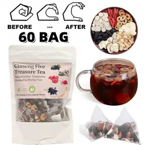 Kidney Tea Formula Ginseng Five Treasure Tea Combination Scented Tea Red Date Wolfberry Tea Men's and Women Tea Health Dried Fruit Beverage Loaded Tea Packets Natural, Christmas gift,Recommend to a friend-TikTokShopBlackFriday-60 Tea Packets