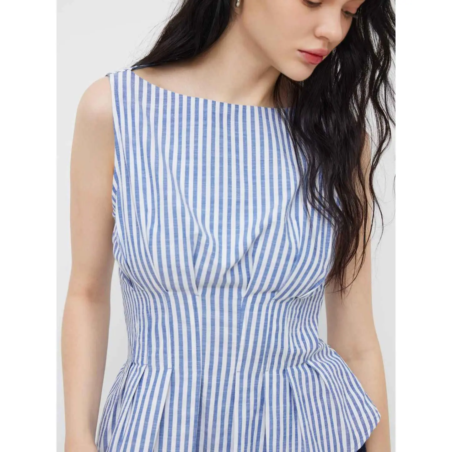 Cider Cotton-blend Boat Neck Stripe Pleated Tank Top SwimWeek
