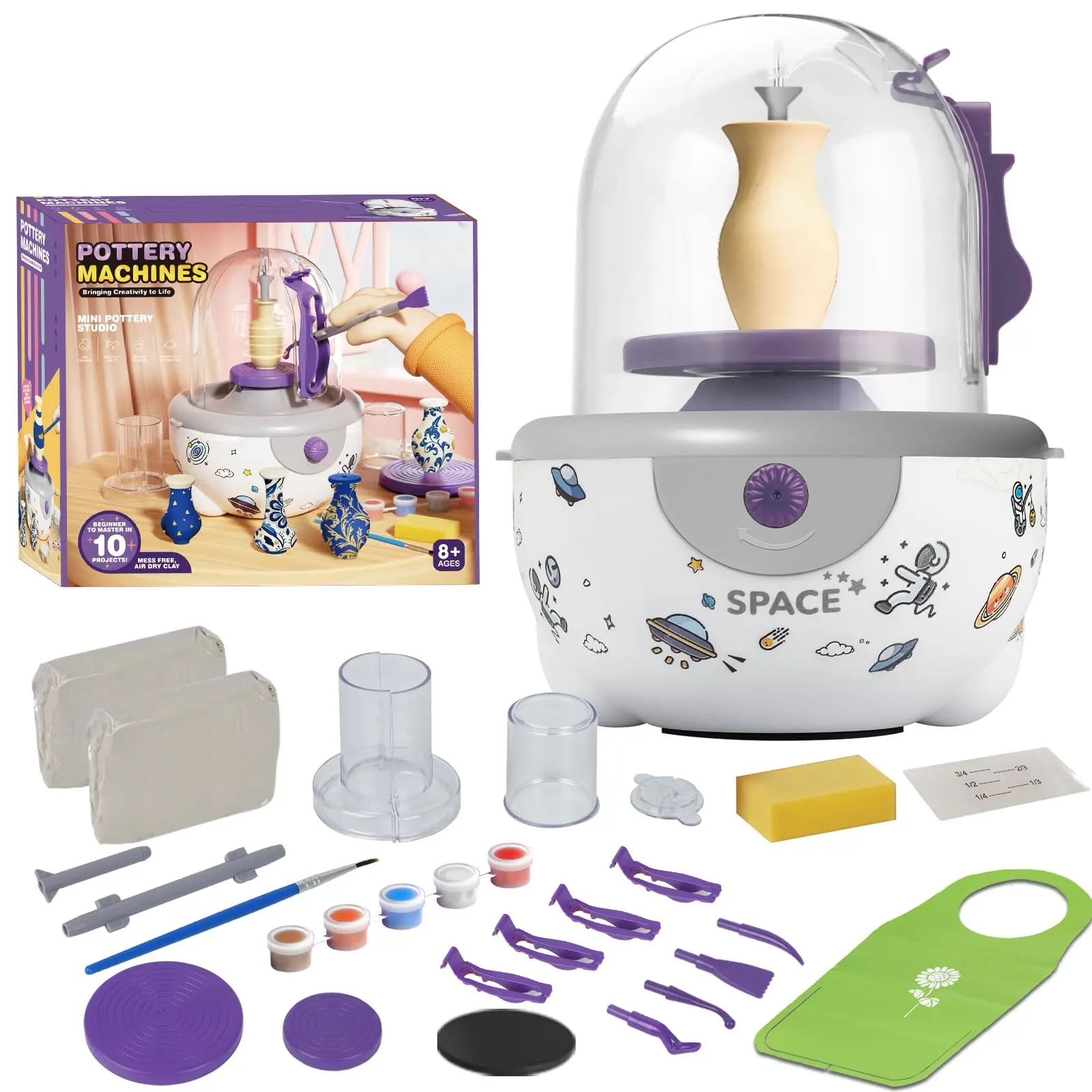 Pottery Wheel Set with Clay Sculpting Tools and Painting Kit, Beginner DIY Clay Making Kit, Birthday Gift for Boys and Girls, Crafts