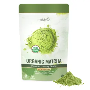 MatchAiA Organic Matcha Green Tea Powder - Premium Culinary Grade, USDA Certified, 100% Pure - Perfect for Lattes, Smoothies, Desserts and Baking - Sugar Free, Gluten Free (150g / 5.3oz Pouch)