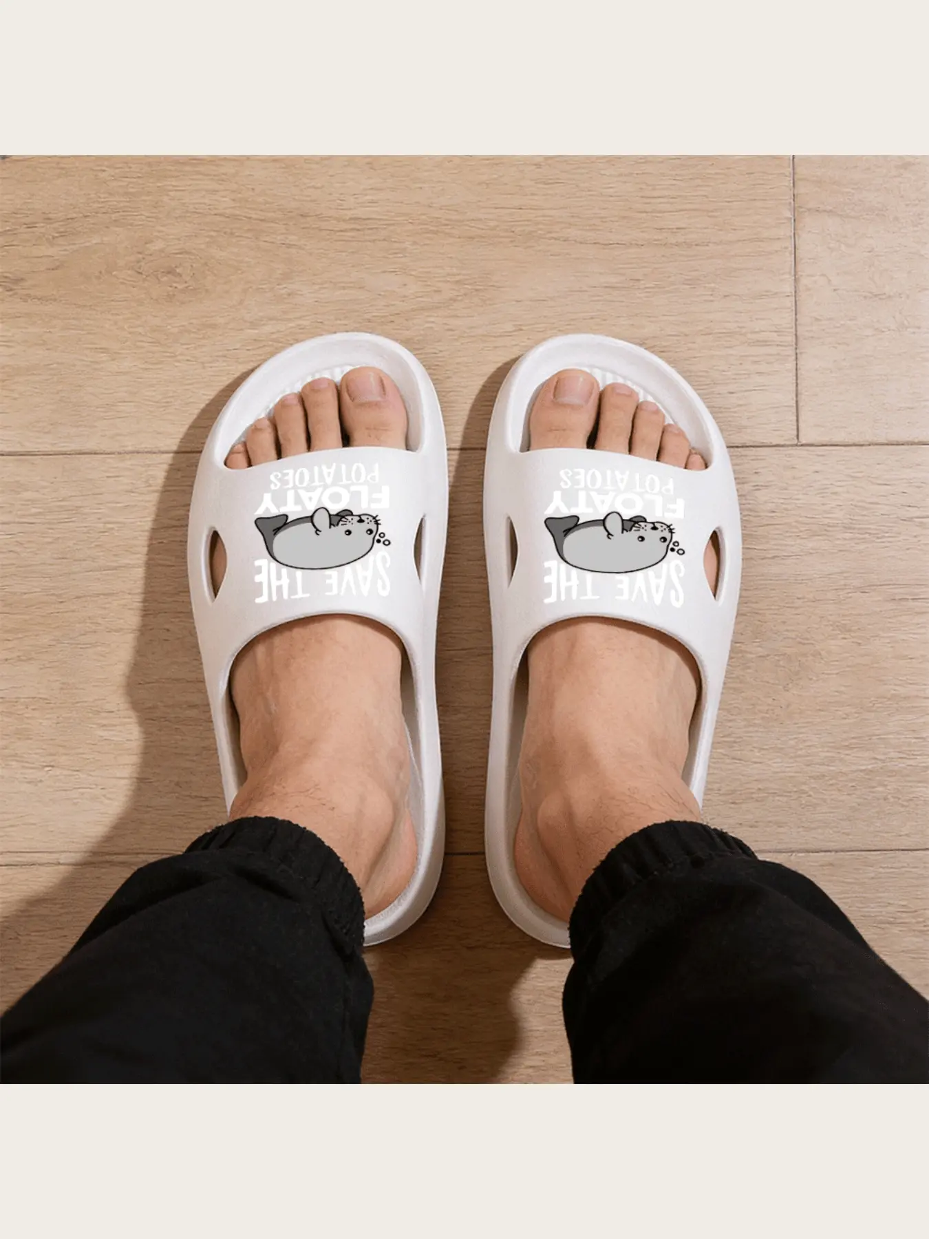 Cute Save The Floaty Potatoes Seal Design Slippers for Men Women Comfortable Non-Slip Indoor Home Shoes Soft Warm Lightweight Casual Footwear