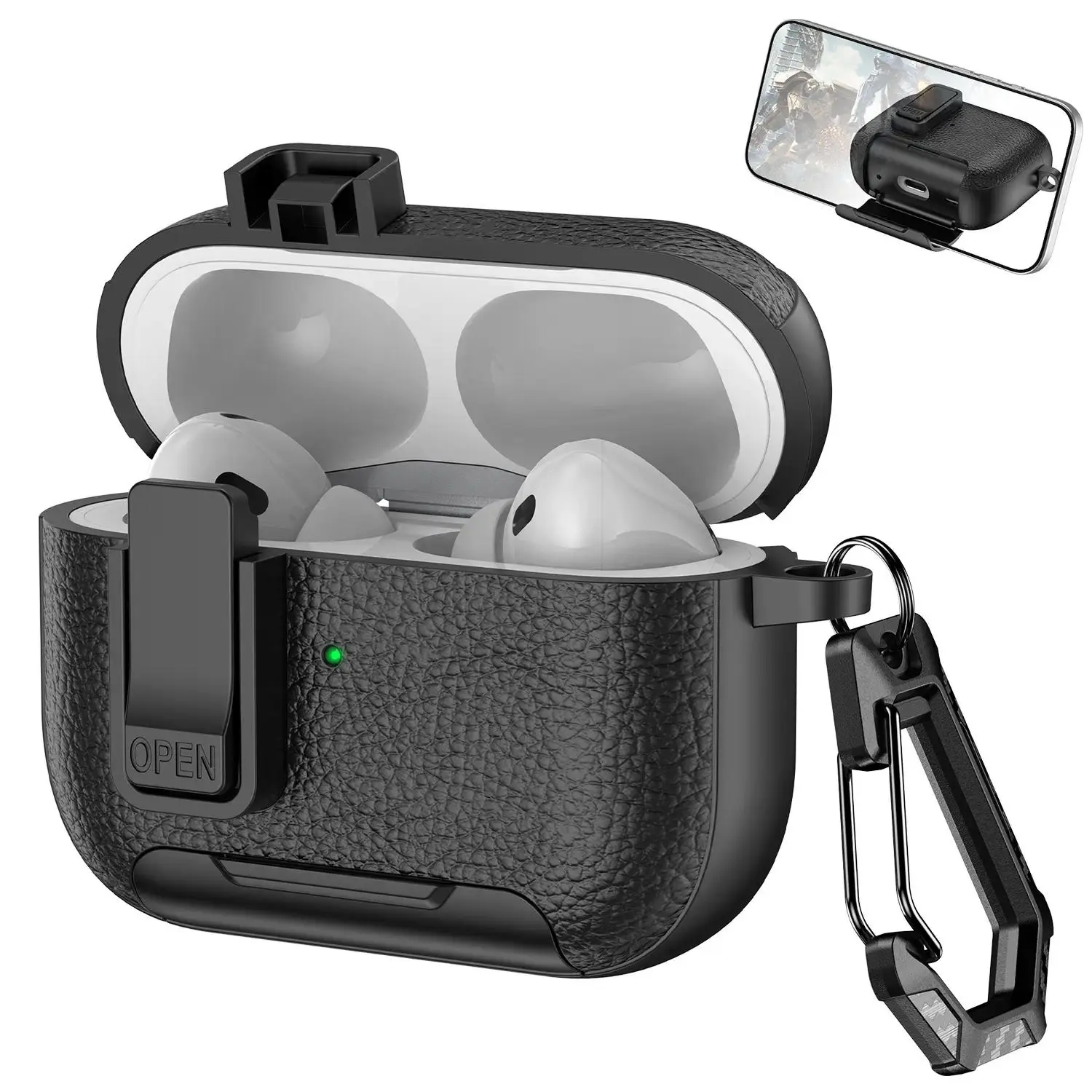 AirPods Leather Case with MagSafe | Shockproof, Scratchproof & Stand | Keychain Included | Lock Clip  | Fits AirPods Pro 3/2 & 4/3/1/2