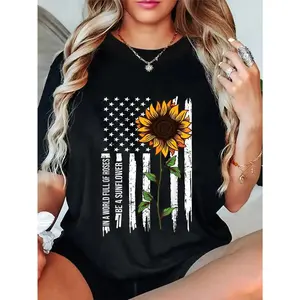 100% Cotton In A World Full Of Roses Be A Sunflower American Flag T-Shirt