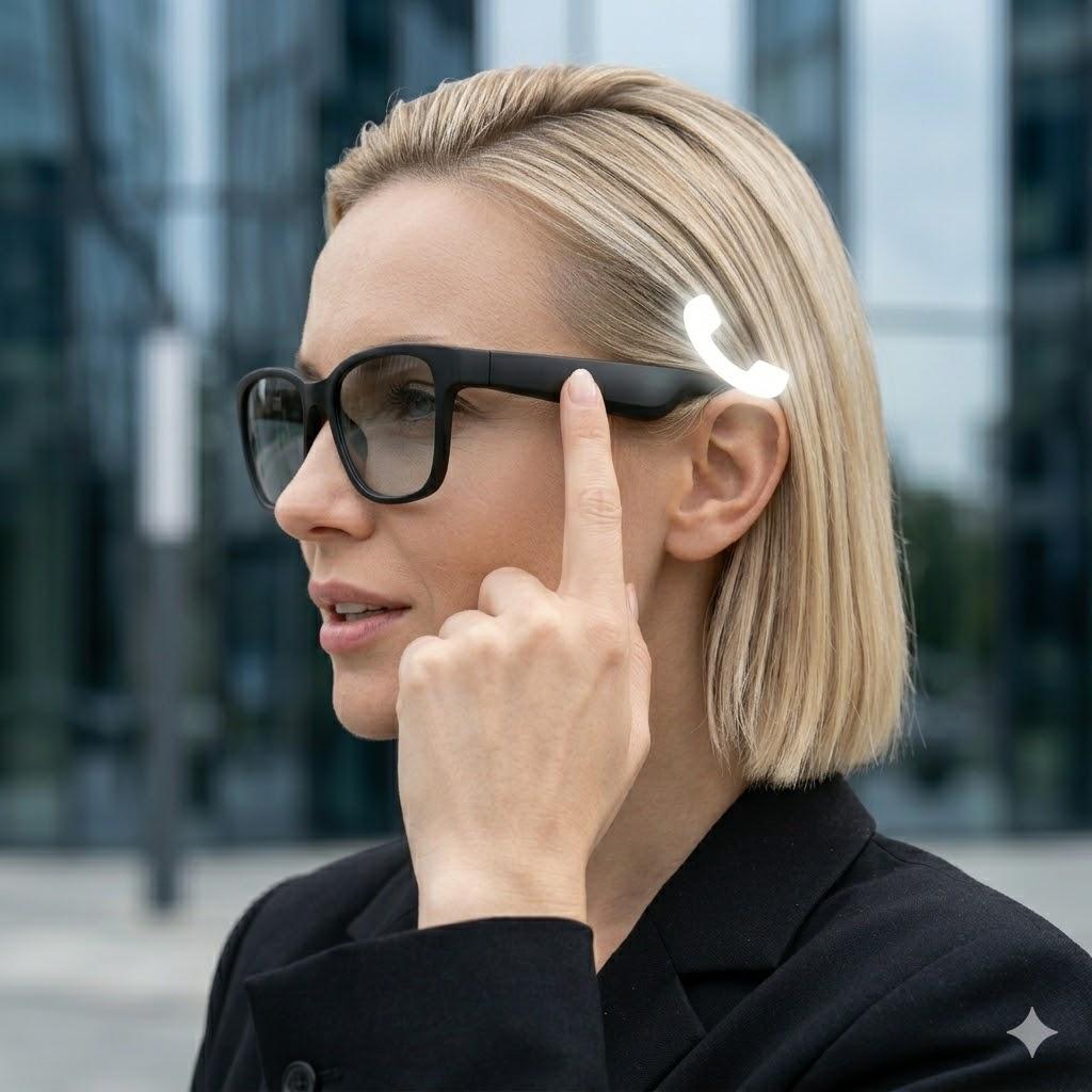 W&O 2026 Artificial Intelligence Smart Glasses, Voice Assistant - Bluetooth Sunglasses, featuring noise reduction calls, music playback, touch control, ability to control tinted lenses, UV and blue light protection functions - Black Version