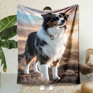 Australian Shepherd Pattern Soft Flannel Portable Blanket - All Seasons, Suitable for Naps, Office, Car, and Outdoor Use - Ideal Christmas or Birthday Gift