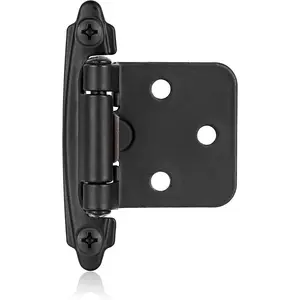 4 Pack (2 Pair) Matte Black Self Closing Cabinet Hinges for Flush Mount Kitchen Cabinet Door, 1/2" Overlay (Variable)  Frame Semi Concealed Kitchen Cabinet Hinges