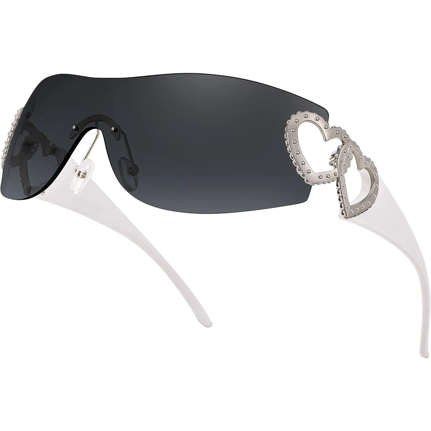 FEISEDY Y2K Rimless Sunglasses Heart for Women Men Around Wrap Fashion Futuristic 2000s Trendy Shield B2981