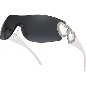 FEISEDY Y2K Rimless Sunglasses Heart for Women Men Around Wrap Fashion Futuristic 2000s Trendy Shield B2981