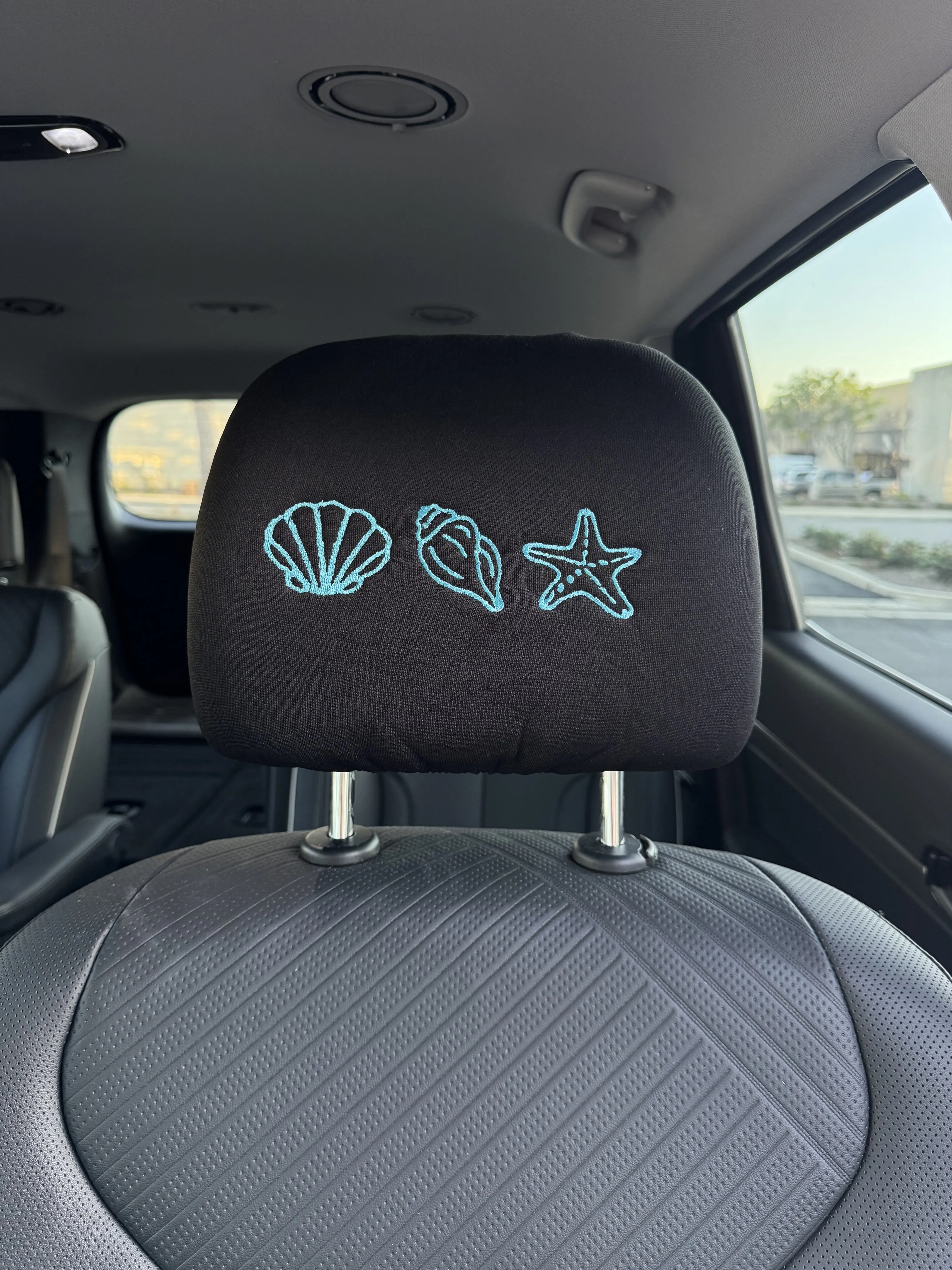YUPBIZAUTO Embroidered Coastal Seashells Car Headrest Covers - Set of 2, Beachy Coastal Charm Decor, Universal Fit for Most Vehicles, Girly Car Accessories, Automotive Interior Accessories