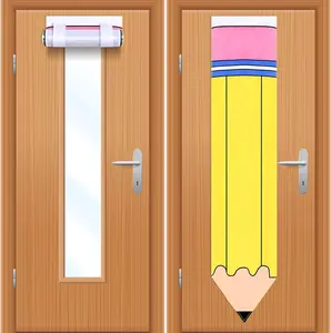 2 Pcs Classroom Door & Window Curtains Pencil & Composition Notebook Designs Back to School Blackout Curtains for Kindergarten Primary School Teacher Office Decor