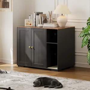 Dog-Proof Hidden Cat Litter Box Furniture Enclosure Multipurpose Side Table for Indoor Cats, White Large Self-Cleaning Cat House Cabinet with Litter Collector