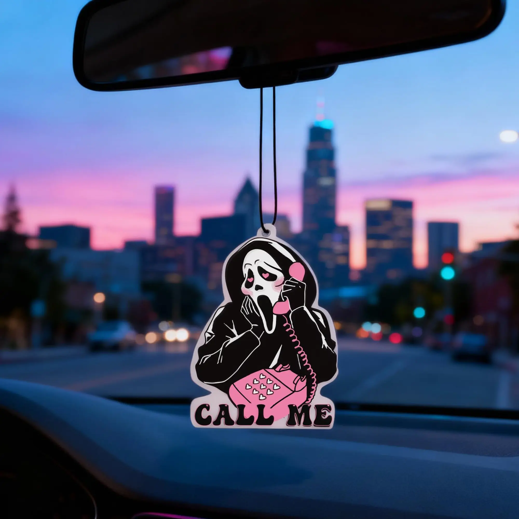 DIBMS Pink Ghost Horror Car Air Fresheners 5Pcs Cute Car Interior Accessories Hanging Scents Anime Freshener Automotive Room Decor for Women Teen Girls Gift