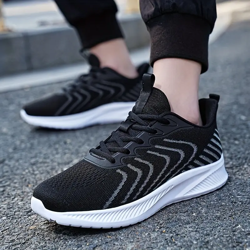 Men's Plus Size Fashionable Solid Color Woven Breathable Running Shoes, Comfortable Non-Slip Lace-Up Wear-Resistant Sneakers, Suitable for Outdoor Activities