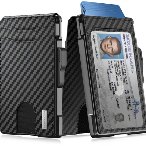 umoven Wallet for Men - Slim Leather RFID Blocking Bifold Minimalist Wallet with Metal Pop-Up Card Holder, Money Clip, Credit Card Slots - Men's Wallet with Gift Box
