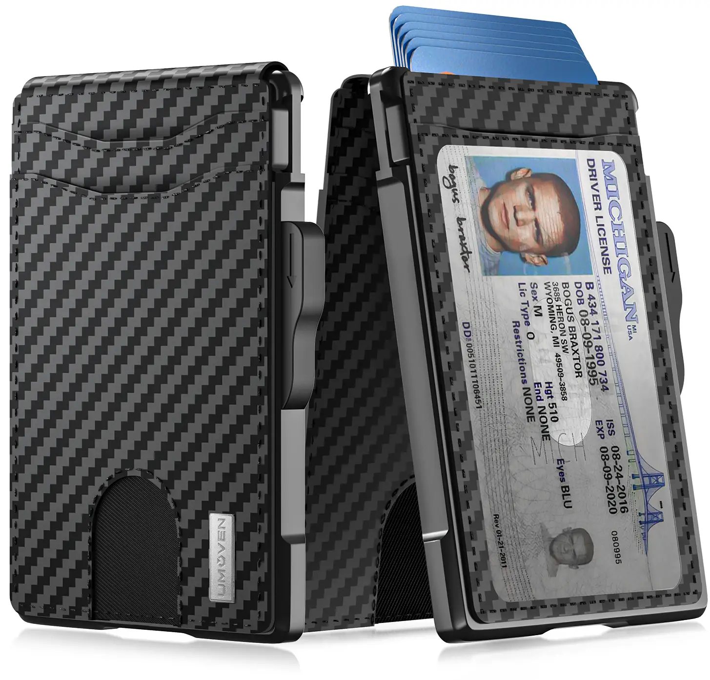 umoven Wallet for Men - Slim Leather RFID Blocking Bifold Minimalist Wallet with Metal Pop-Up Card Holder, Money Clip, Credit Card Slots - Men's Walle