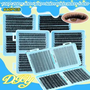 640 Root Eyelash Extension Kit, D Curl Mixed Lengths 20D-80D, Natural to Dense Look, Easy Home Application, Recyclable