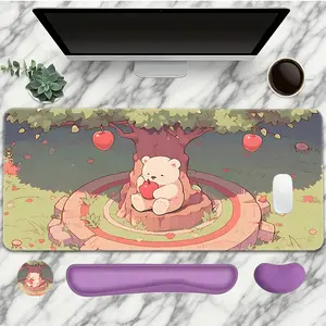 Cute Bear Pattern Mouse Pad With Wrist Rest Set 4PC Green Large Gaming Mouse Pads Cute Mouse Pad For Desk XXL Non-Slip Rubber Base Desk Pad Keyboard Mat For Office Home Desktop Protector Decor Mousepad Desk Mat Mousepads Aesthetic Ideal For Women
