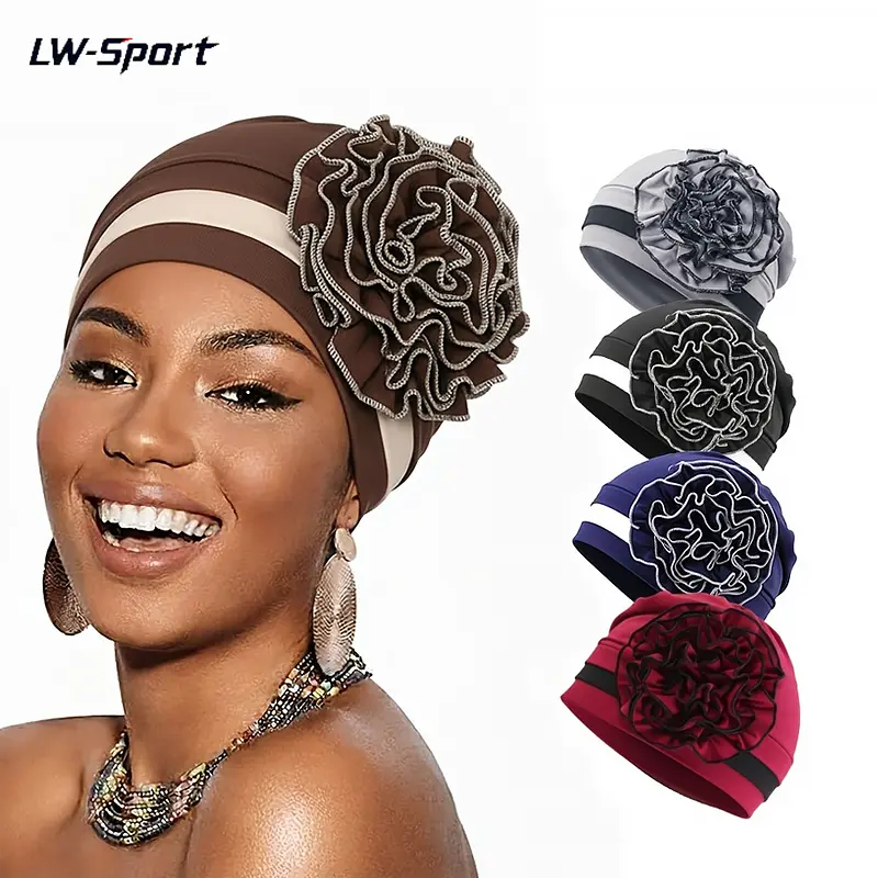 1Pc/3Pcs Women's 3D Flower Decor Turban Hat, Pre Tied Elastic Soft Head Wrap, Breathable Chemo Headwear Fashion Head Cover for Daily Church Party Hair Loss