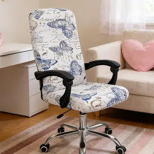 Stretch Office Chair Cover with Zipper, Printed Elastic Slipcover for Universal Armchairs, Removable & Washable